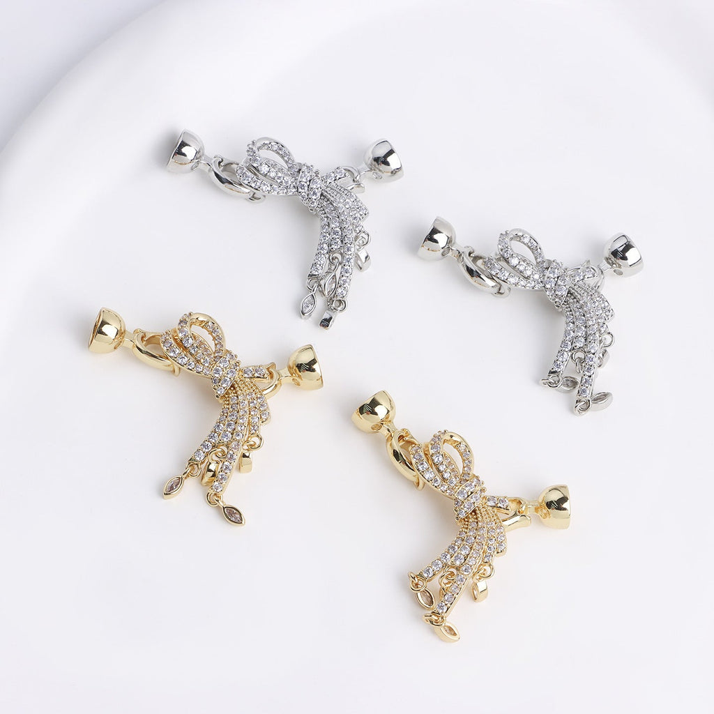 CZ Tassel Bow Clasp – 18K Gold Plated