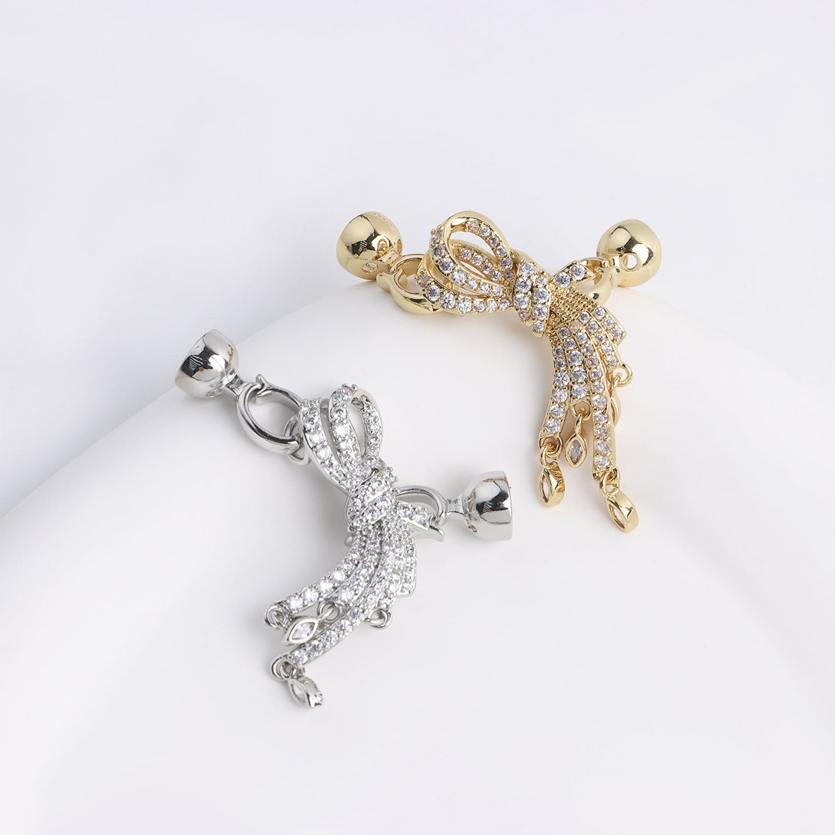 CZ Tassel Bow Clasp – 18K Gold Plated